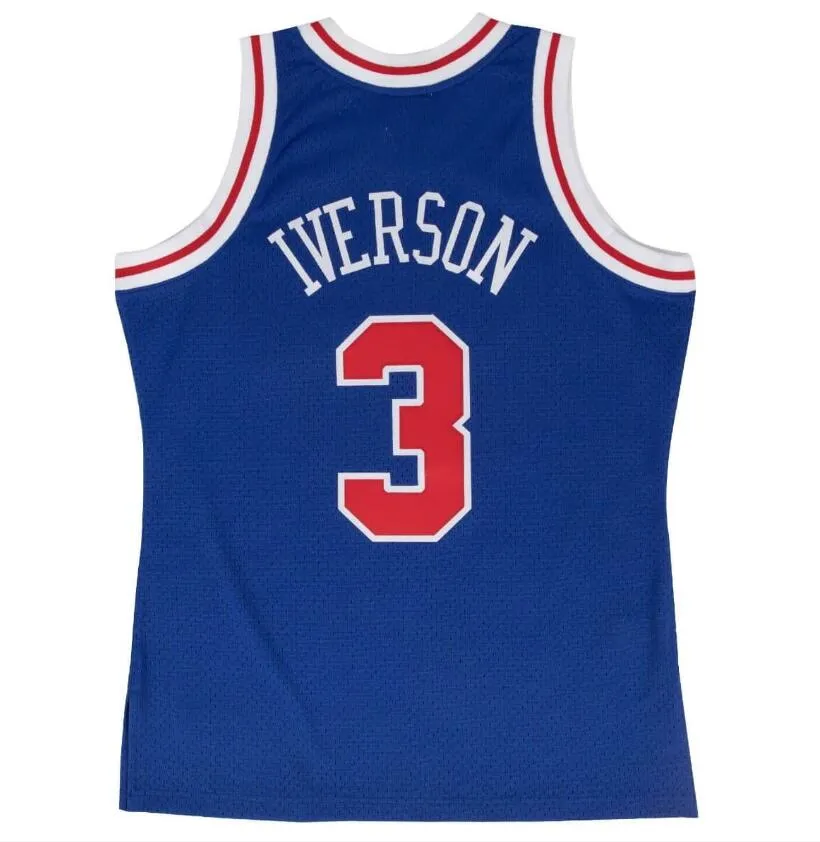 Camisas de basquete Allen Iverson 1996-97 malha azul Hardwoods Classics retro Homens Mulheres Juventude S-XXL jersey