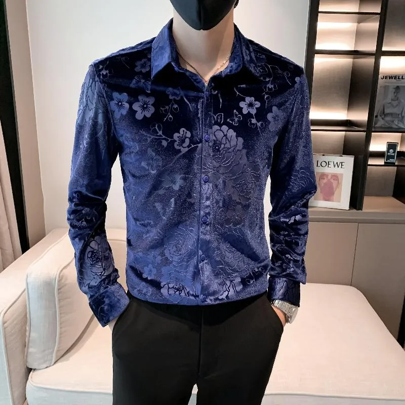 blue velvet dress shirt Simone Wild Velvet Basic LS Shirt in Navy Curated at Jake and Jones L