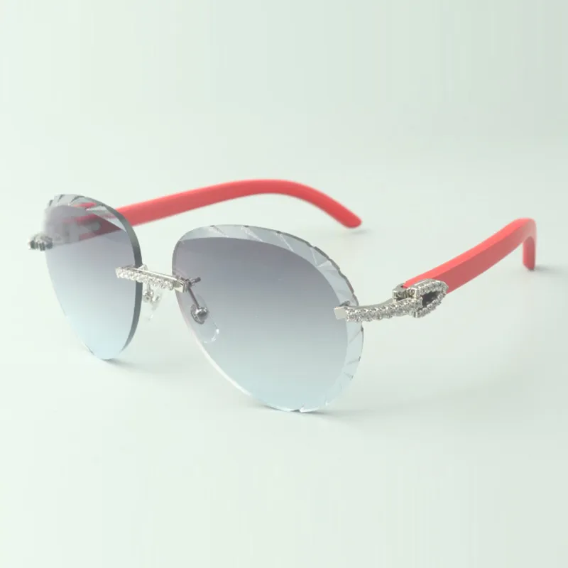 2022 Classic Medium Diamond Sunglasses 3524027 com óculos de braços de madeira vermelha natural, vendas diretas, tamanho: 18-135 mm