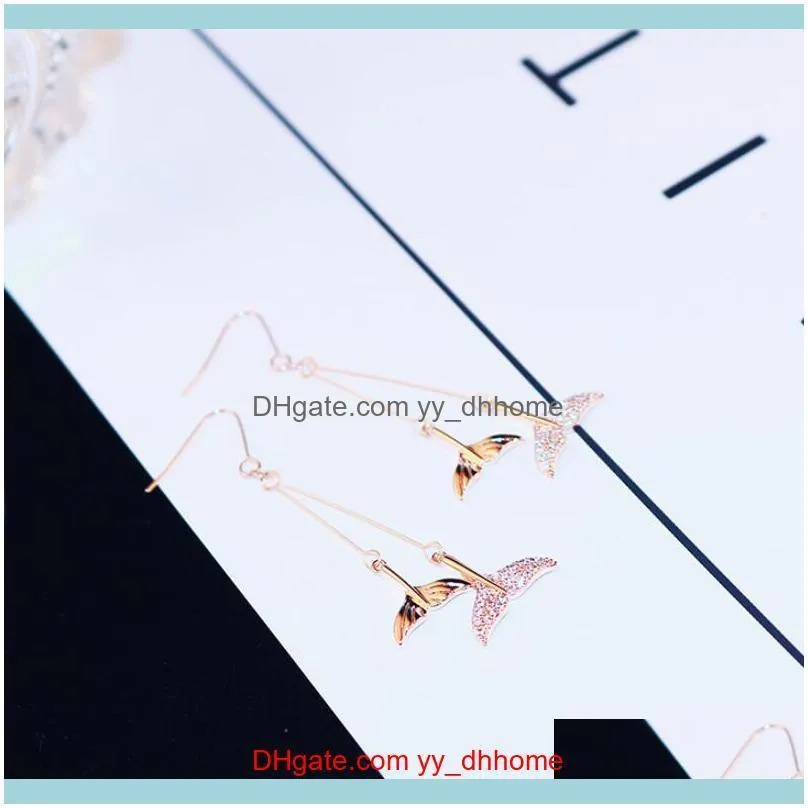 New niche design cute fishtail exquisite earrings jewelry female luxury rose gold plated micro-set zircon earrings simple fashion