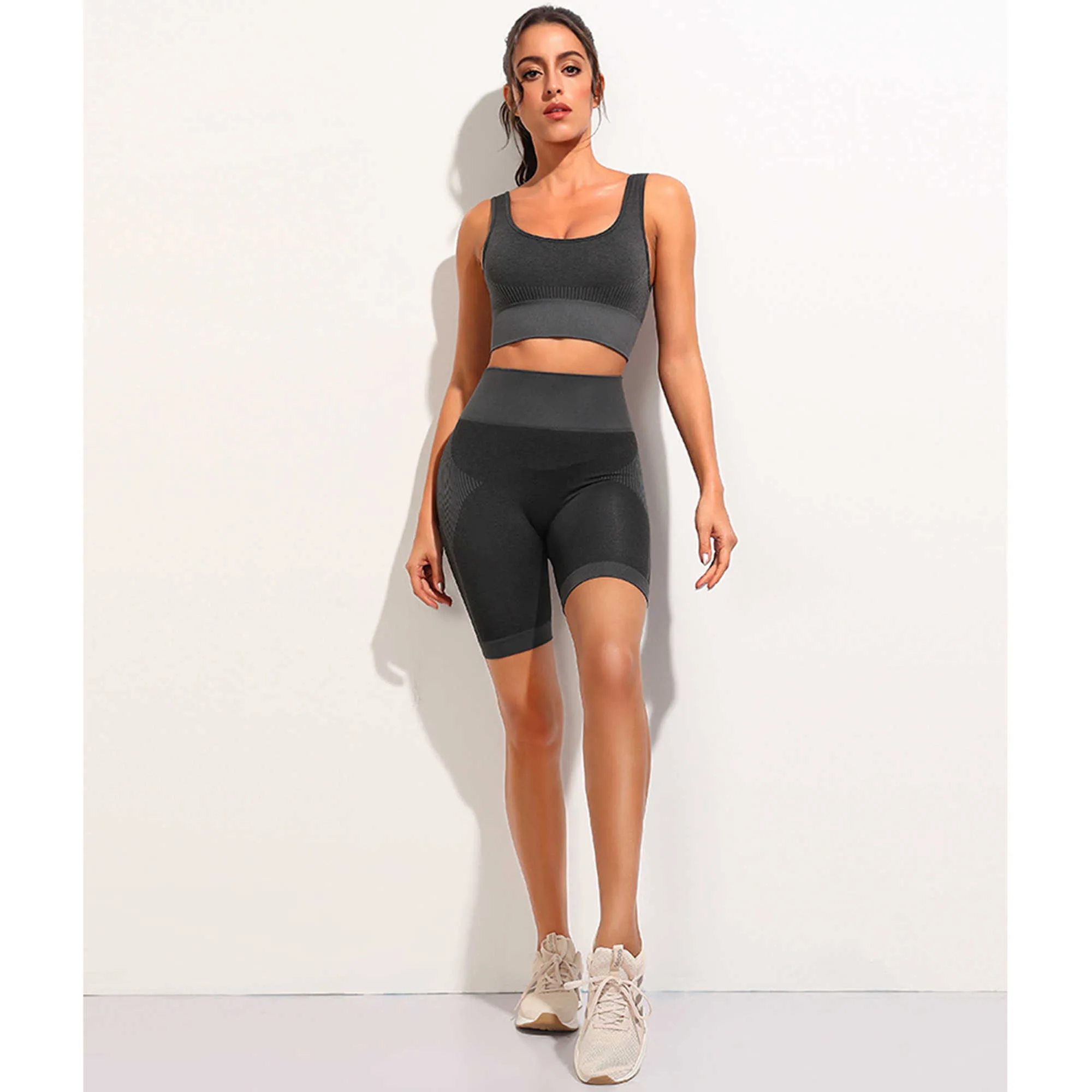 SeamlYoga Set Femmes Dry Fit Deux 2 Pièces Serré Haut Court Soutien-Gorge Legging Sportsuit Tenue D'entraînement FitnWear Gym Ensembles Vêtements X0629