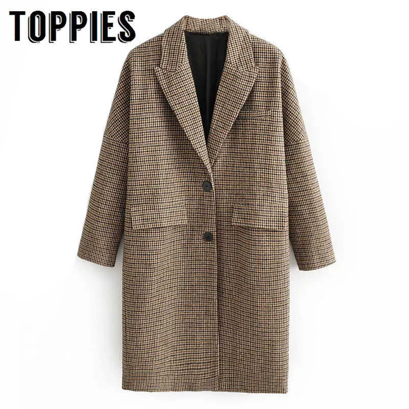 Cappotto lungo scozzese invernale Cappotto di lana monopetto da donna Europa Moda donna Vintage Abiti caldi 211018