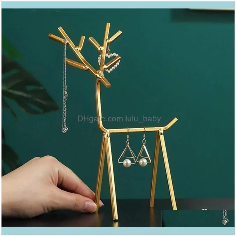 Jewelry Pouches, Bags 3D Golden Deer Display Stand Necklace Earrings Organizer Tree Geometric Tower Rack For Rings Bracelets M0XF