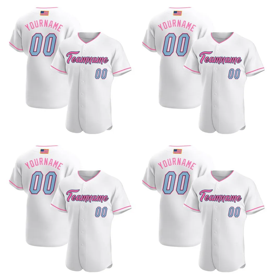 Custom White Light Blue-Pink Authentic American Flag Fashion Baseball Jersey