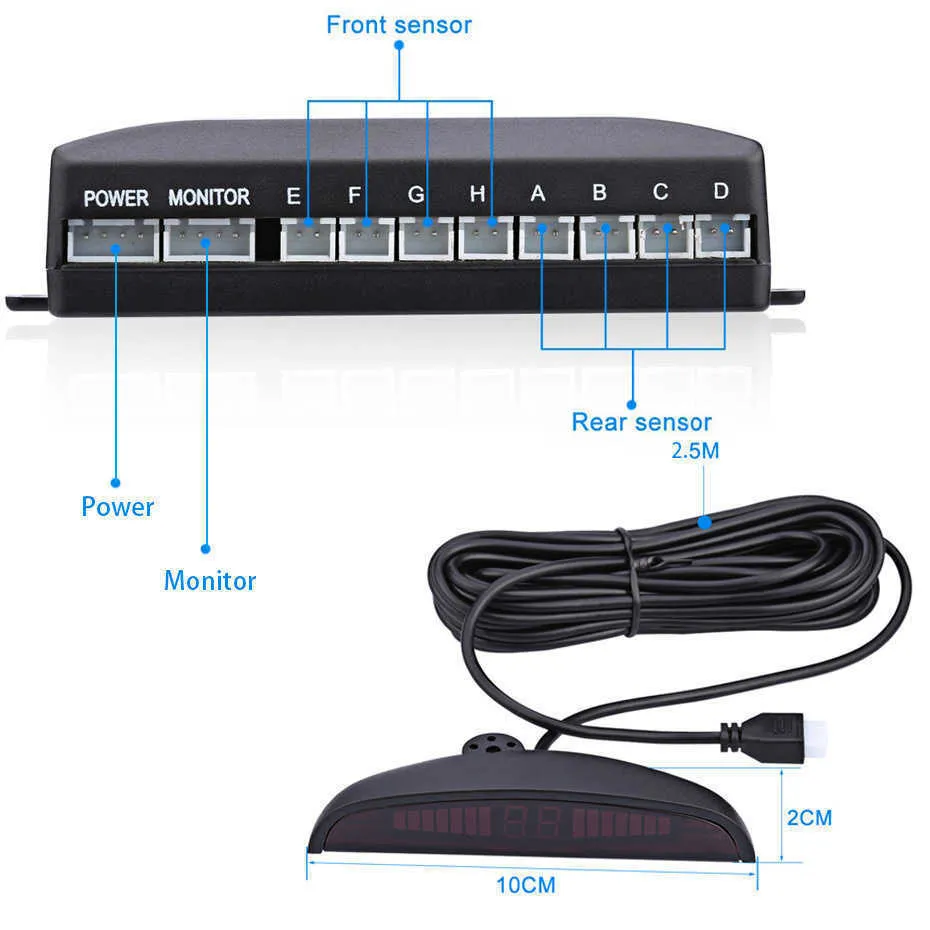 Parkeringssensor Kitbil med 8 Sensorer LED Display Voice Reverse Backup Radar Monitor Detector Security Alert System Tillbehör