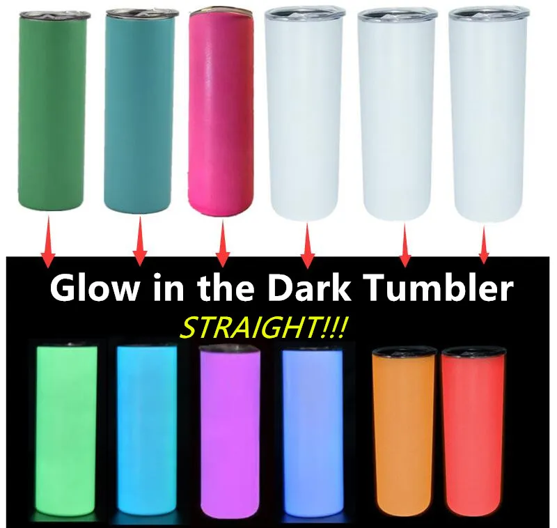 DIY Sublimation Tumbler Glow in de Dark Tumbler 20oz rechte mager tuimelaar met lichtgevende verf Luminous Cup Magic Travel Cup