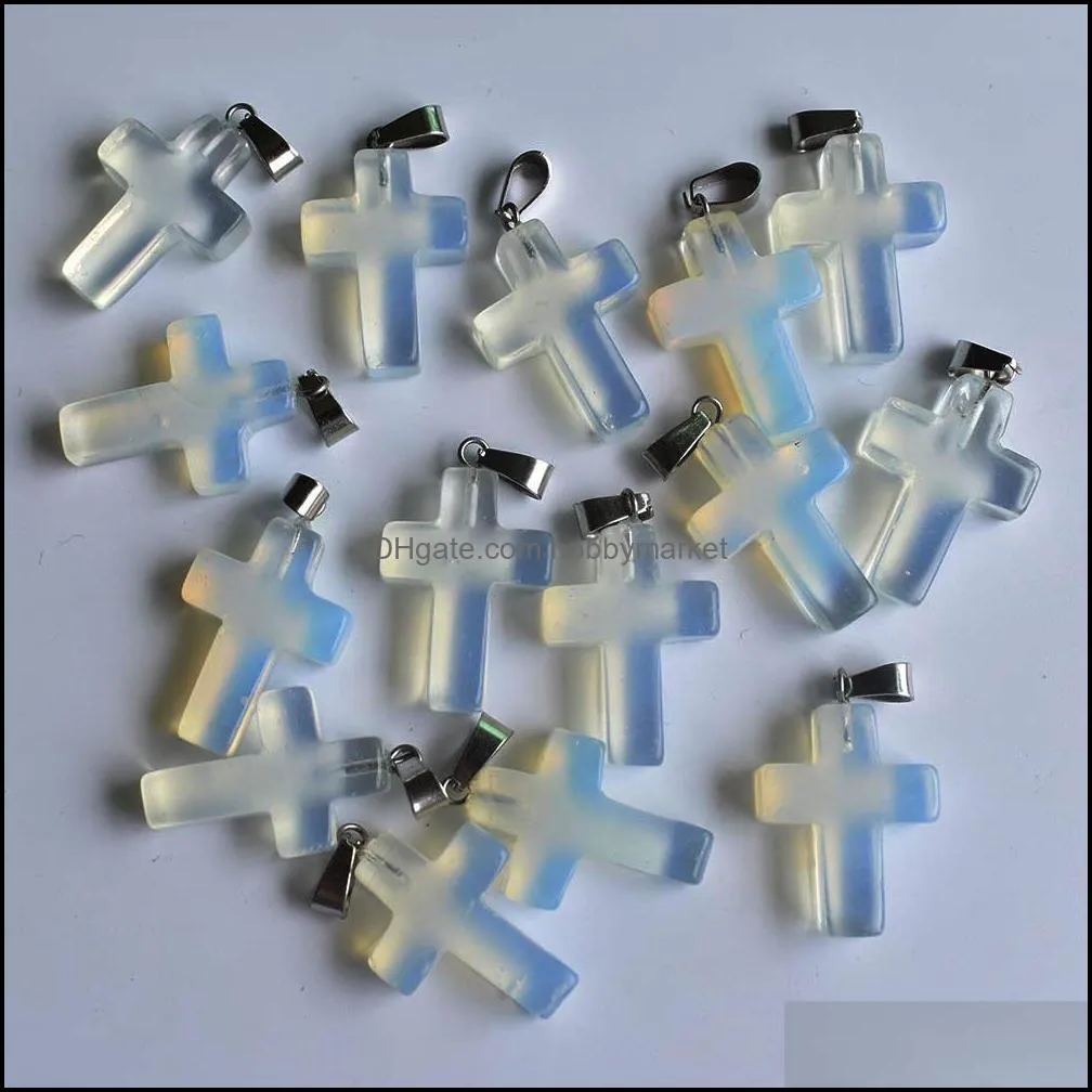 Natural opal stone cross charms pendants for jewelry making diy earrings necklace