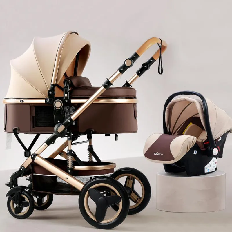 Strollery# 2021 Wysoki krajobraz Baby Stroller 3 w 1 z siedzeniem samochodowym i luksusowym niemowlęciem Urodzony wózek Q240429