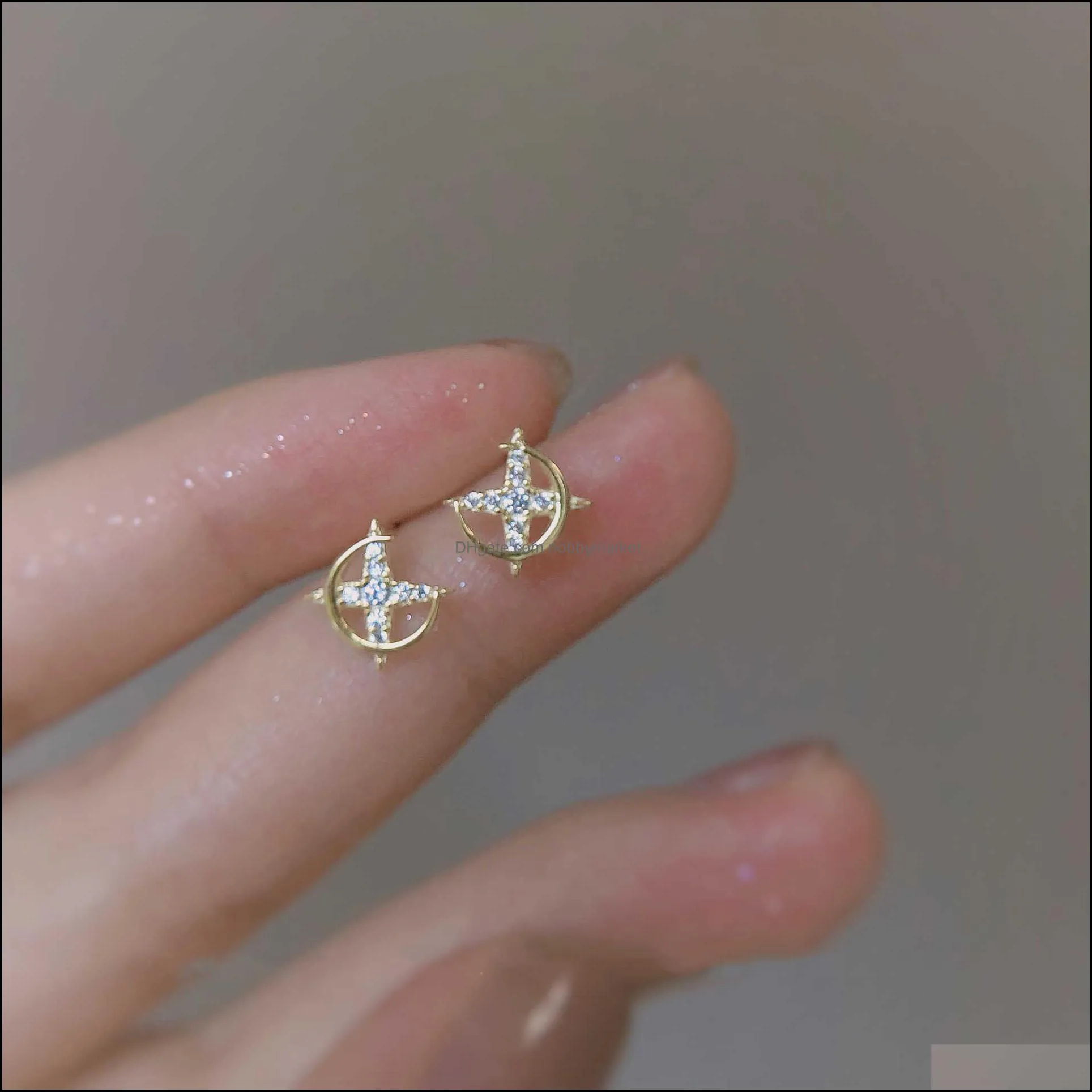 925 Silver Shining Star Earring Female Exquisite High Sense Design Simple Temperament Moon s