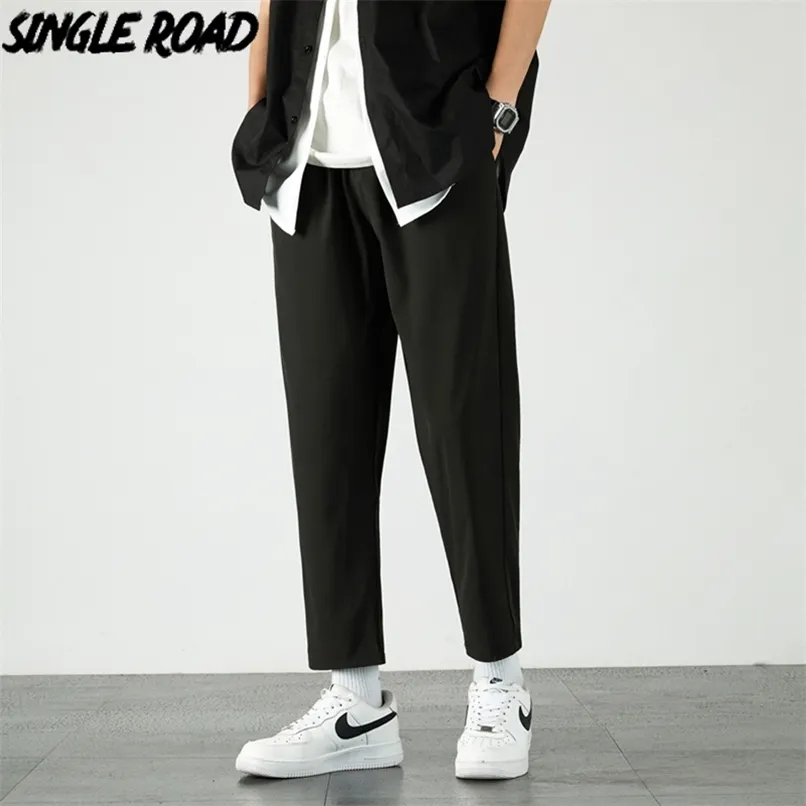 Single Road Męskie Joggers Mężczyźni Lato Solidne Spodnie Zwykłe Proste Japońskie Spodnie Streetwear Casual Black Suit Spodnie dla mężczyzn 211119