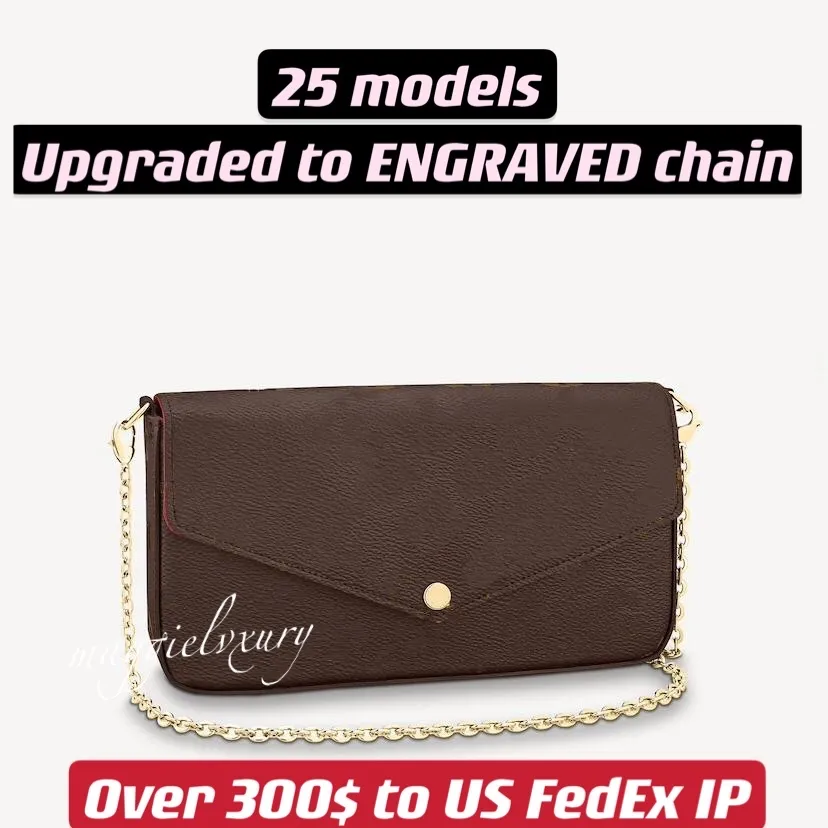 25 نموذجًا متعددة 3 في OneChain محافظ مجموعة كاملة من النساء مغلفات Crossbody تموجات مطبوع عليها جلد لامع كلاسيكي حقائب قماشية مطلية