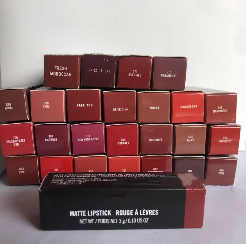 Marca Rossetto donna uomo Matte Rouge A Levres Tubo in alluminio Lustre 29 colori Rossetti con numero di serie Rosso russo Alta qualità