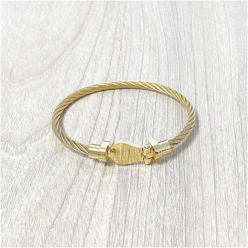 Fashion Charm Men Stainless Steel Bracelet For Man 18k Gold Plated Women Horseshoe Buckle Bangles Handmade Accessories With Jewelry Pouches Wholesale