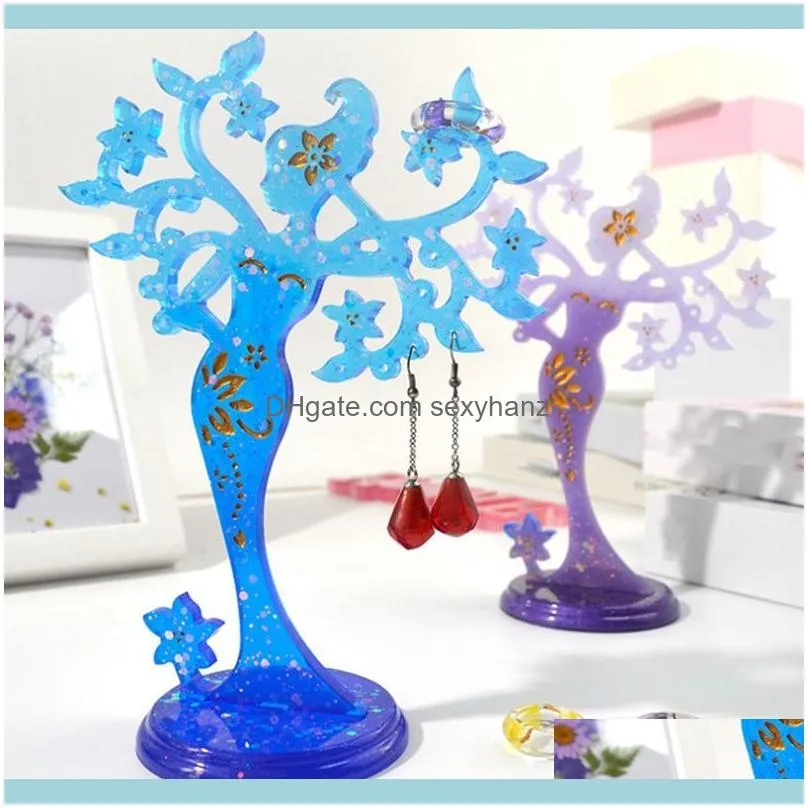 Crystal Epoxy Silicone Beauty Jewelry Holder Mould Display Stand Mirror Swing Table Pouches, Bags