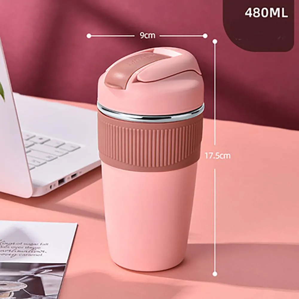 Fashion Double Drink Coffee Cup Office 316 Stainless Steel Vacuum Mug High-value Water Cup Net Red Straw Cup