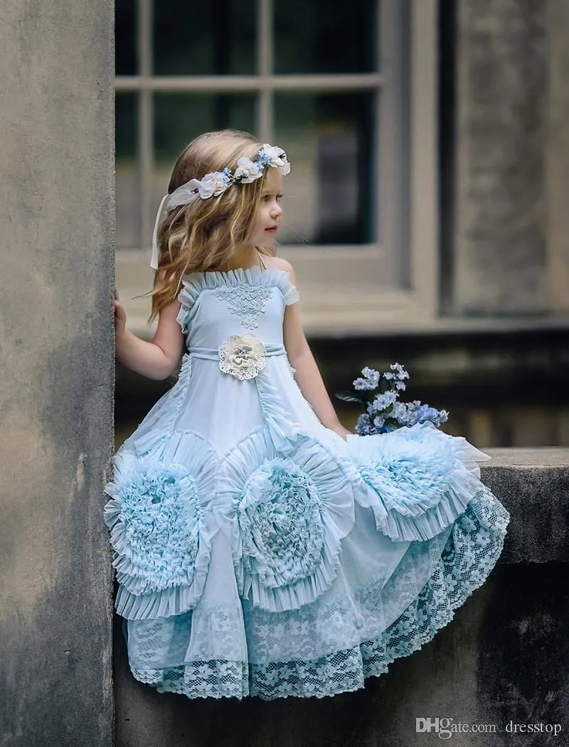 2019 Dollcake Flower Girl Dresses For Weddings Ruffled Kids Pageant Gowns Flowers Floor Length Lace Party Communion Dress