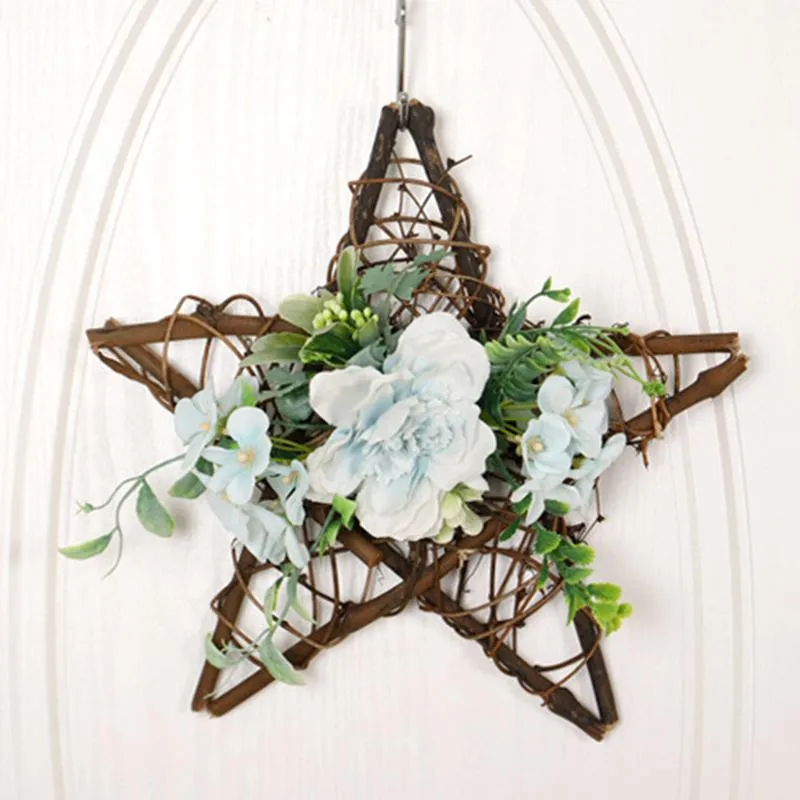 Flores decorativas grinaldas de decoração artificial de decoração pendurada camellia wood pentagrama pingente ornament
