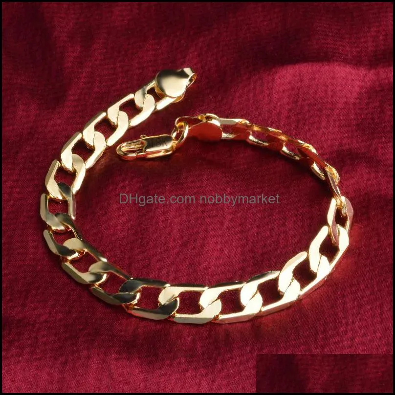 Men 18K Gold Plated bracelets 6mm 8mm 10mm 12mm Cuban Link chains Bangle For women Rapper Hip hop Jewelry Gift