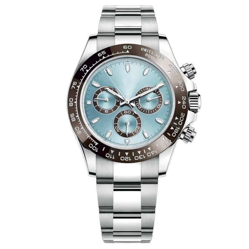 Dropshipping 40mm Mens 시계 Sapphire Glass Stainless Steel Automatic Movement Mechanical Sky Blue Super Luminous Waterproof Wristwatch