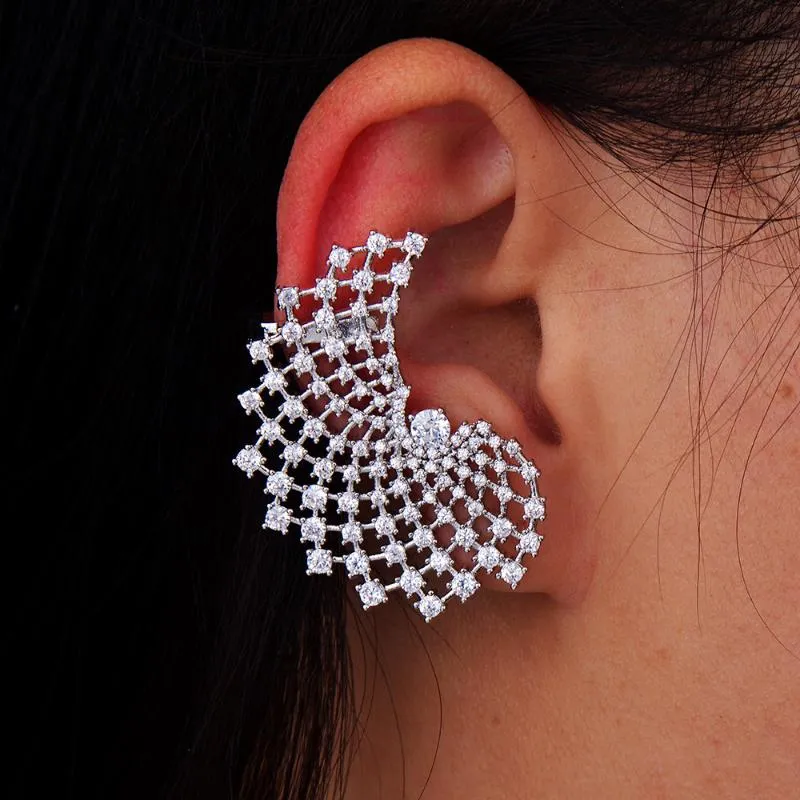 Stud Godki Luxury Design Marvelous Cubic Zircon Flower Ear Bone Cuff Earring 3cm * 4cm