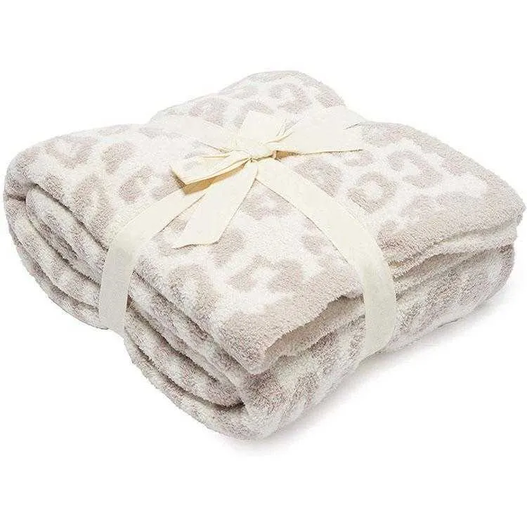 Barefoot Dreams blanket top sell super soft 100% polyester microfiber feather yarn leopard zebra jacquard knit throw blanket