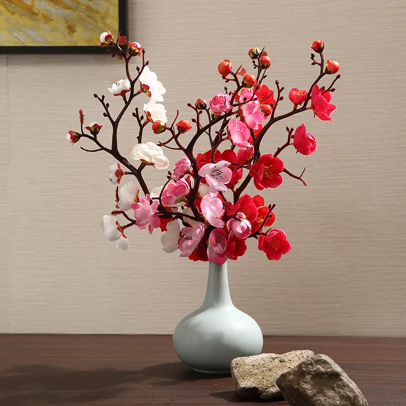 Fiori di prugna fiori di ciliegio fiori di seta artificiale ramo di plastica per la festa nuziale fai da te casa tavolo soggiorno arredamento fiori finti