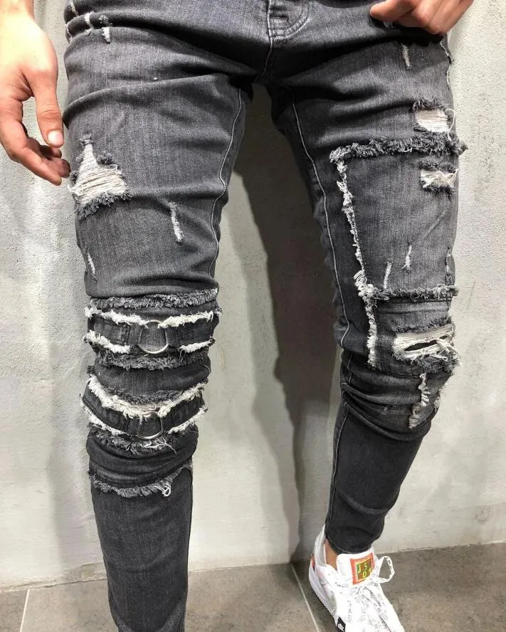Slim-Fit Denim Mäns Jeans Trousers European och American Station Män Elastiska Midja Nya Fotbyxor