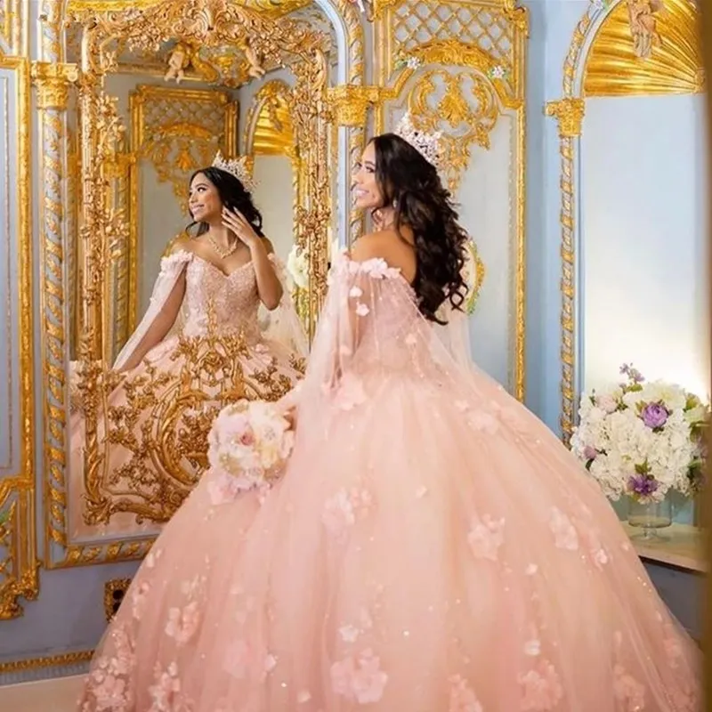 Sweetheart Pink Quinceanera Dresses 2024 Flower Appliques Princess Sweet 15 Girl Dress