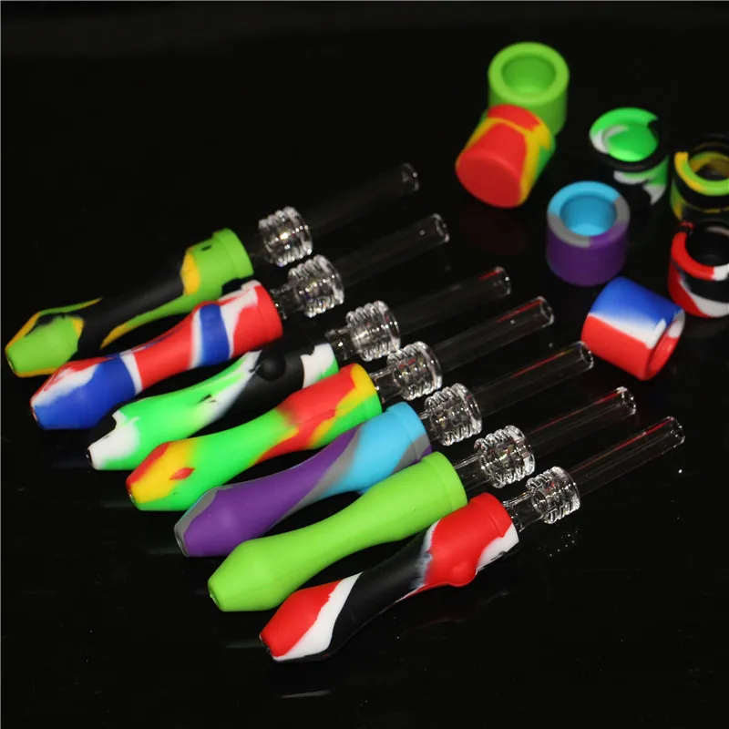 smoking Silicone Nectar kits with 10mm joint Ti Nail glass bongs silicon water Pipe dab rigs wholesale