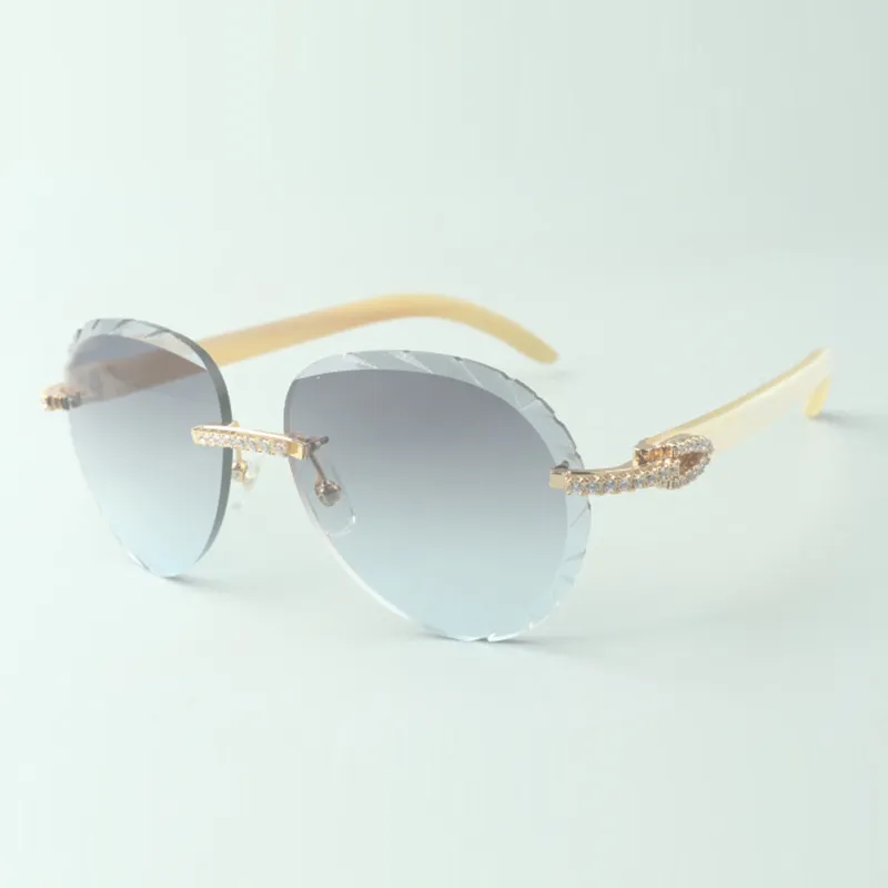 Exquisite classic medium diamond sunglasses 3524027, natural white buffalo horn temples glasses, size: 18-140 mm