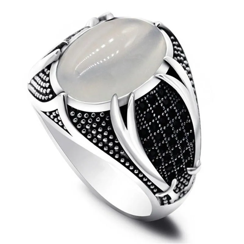 Trouwringen Retro Handgemaakte Islamitische Ring Voor Mannen Vintage Turkse Dubbele Zwaarden Zwarte Cz Steen Punk 2021 Trendy Religieuze Moslim j235F