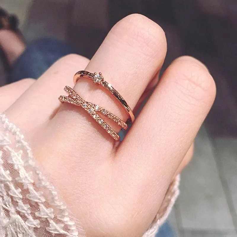 Cluster Ringen Multi-lagen Criss Cross Open voor Dames Rose Goud Kleur Verstelbare Ring Mode-sieraden Bijoux Femme Gifts