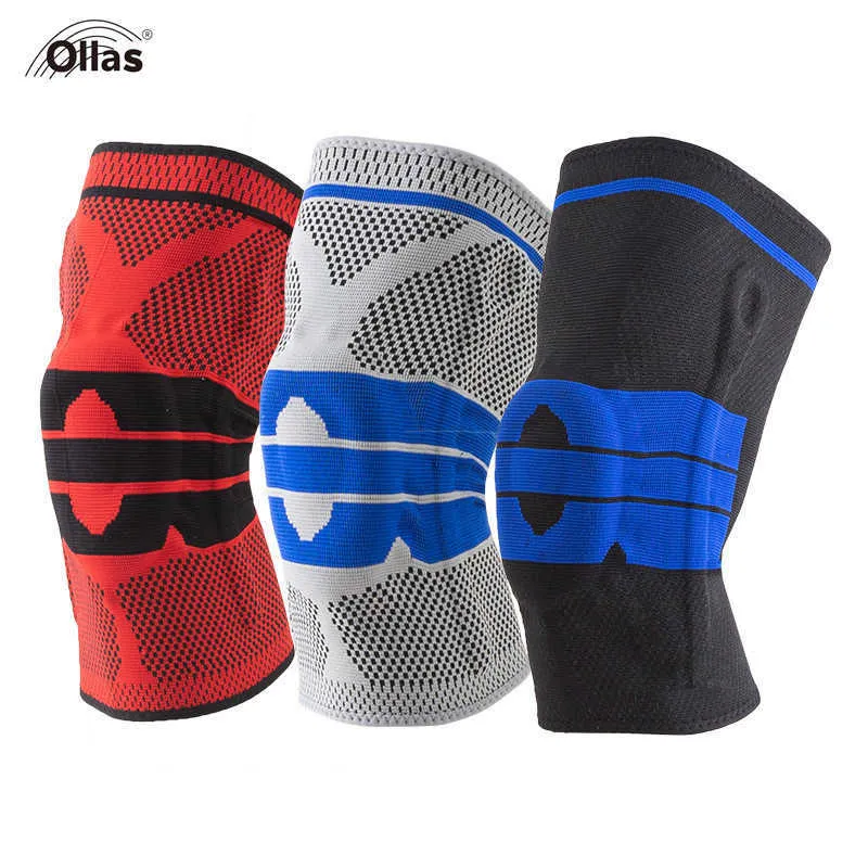 1Pcs Sports Knee Pads Silicone Spring Brace Strap Patella Medial Support Strong Meniscus Compression Protection Running Pads Q0913