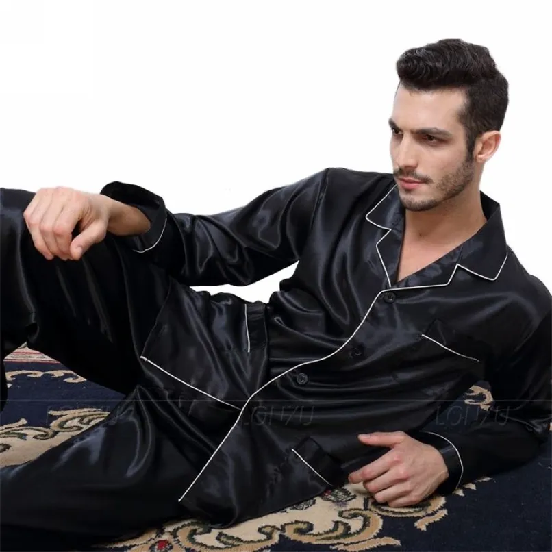 Mens Silk Satin Pyjama Pyjama Set Nachtkleding Set Loungewear U.S. S, M, L, XL, XXL, XXXL, 4XL__FITS All Seasons 211110