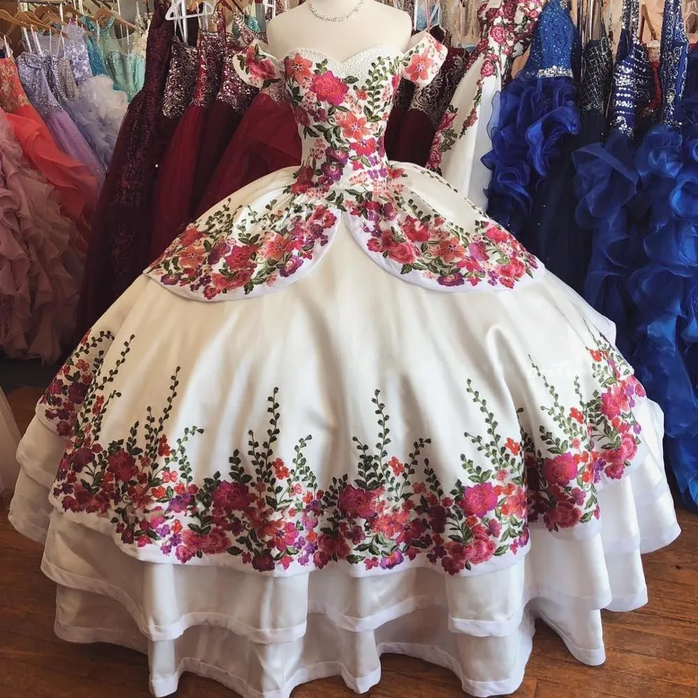 Off-Shoulder Vintage Charro Quinceanera Dress Catalogs for Mexican Girls - Perfect for Birthday, Masquerade, Prom, and Sweet 16 Parties