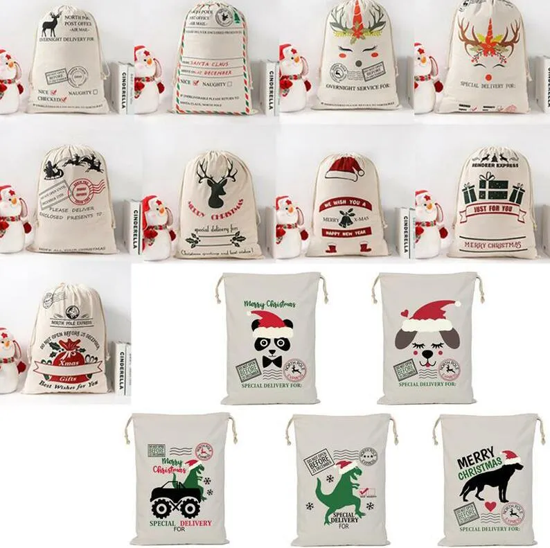 Kersttassen katoen canvas kinderen snoepcadeauzakje kerstman herten zakken canvas drawstring xmas katoenen opslagdecoratie