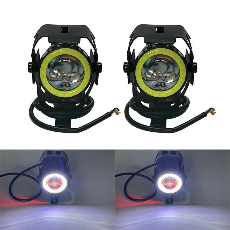 DREAMIZER Motorrad Scheinwerfer U7 LED Nebelscheinwerfer Spotlight DRL  Universal Zusatzscheinwerfer Motorrad mit Weiß Angel Eyes Halo Ring, 2PCS.
