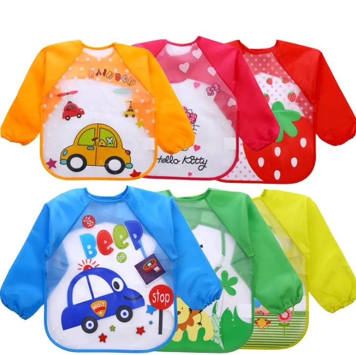 Baby Toddler Cartoon Overalls Waterproof Long Sleeve Bibs Children Kids Feeding Smock Apron Eating Clothes Burp Cloths SN3799