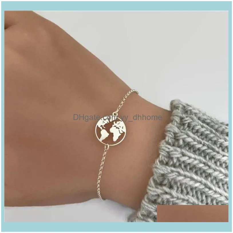 Link, Jewelrylink, Chain Trendy World Of Map Bracelets Gold Color Link Hand Bracelet Traveler Gift Friendship Bangle Femme Drop Delivery 202