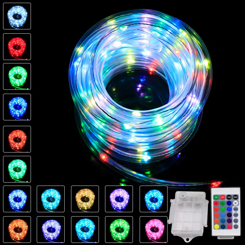 Tubo LED Cuerda Luces de cadena de luz 16 colores disponibles Conjunto Tira de PVC de un solo color para guirnalda al aire libre Árbol de césped Decoración de Navidad para el hogar con control remoto