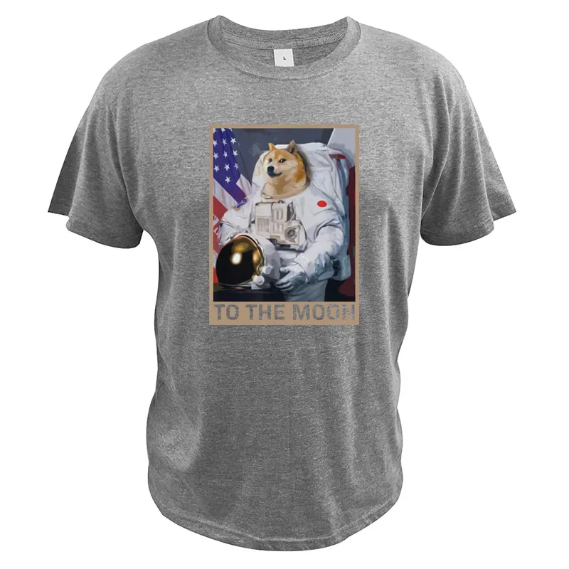 Moda Dogecoin Astronauta do księżyca Mężczyźni T-shirt Blockchain Funny Graphic Tee Sumnner Oddychający 100% Bawełna