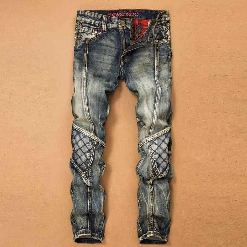 Джинсовая повседневная разорванная хип-хоп джинсы мужчины с отверстиями супер тощий знаменитый JEAN поцарапанные поцарапанные возможности падения 210622