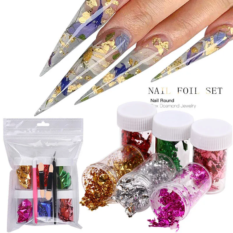 Goud Zilver Onregelmatige Aluminiumfolie Papier Nail Art Sticker 3D Glitter DIY Nail Decoratie Kleurrijke Brons Stickers Nail Art Metal Folie