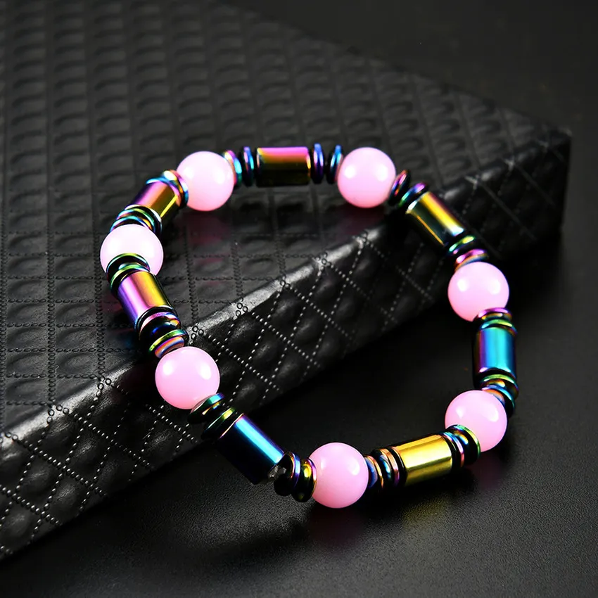 Bracelet à brins de perles de couleur arc-en-ciel, pierres précieuses simples, magnétiques noirs, perles de plage d'été, bijoux, livraison directe