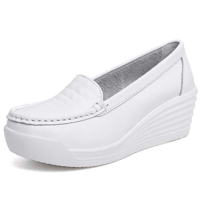 Femmes blanc chaussures d'allaitement dames plate-forme confortable baskets hauteur augmentant mocassins compensés pour femmes infirmières Zapatillas Mujer 211014