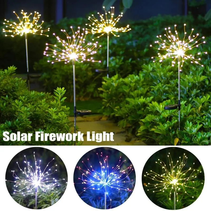 Solar Lamps 90/120/150LED Fireworks Lights Waterproof Dandelion Outdoor Fairy Light For Garden Lawn Landscape Holiday