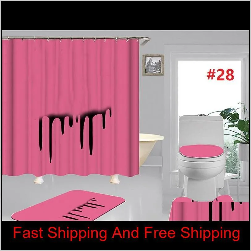 Tij Letters Toiletzitting Covers Bad Douche Gordijnen Set Non Slip Toilet Matten Mode Badkamer Accessoires Home Decor N8JVV 0MB7H