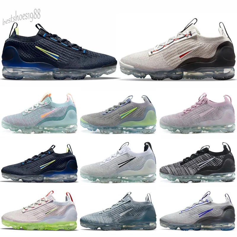 Nike Air VaporMax 2021 Running Shoes Mens Mulheres Esportes Sapatilhas Cinza Escuro Tudo Preto Speckled Branco Néon Pedra Pedra Azul Puro Platinum Team Vermelho Luz Vermelho Dew