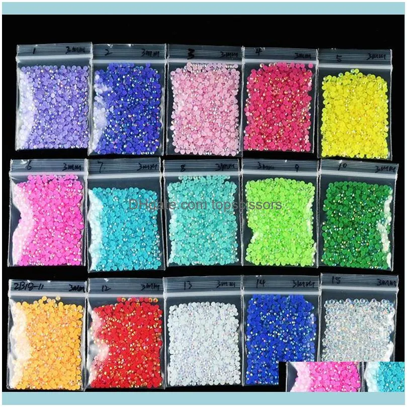 Nail Art Decorations 1000pc/Bag 3mm Jelly Resin Rhinestones Flat-Back AB Color Crystal Strass 3D Charms Gems Manicure Tc#82