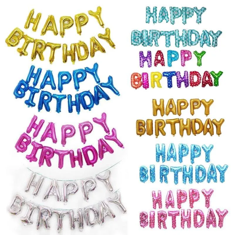 16 cali Happy Birthday Aluminium Film Balony Birthday Party Dekoracji Kolory Balon Złoto Srebro 13 Sztuk / Zestaw Hurtownie Darmowa Wysyłka 452 V2